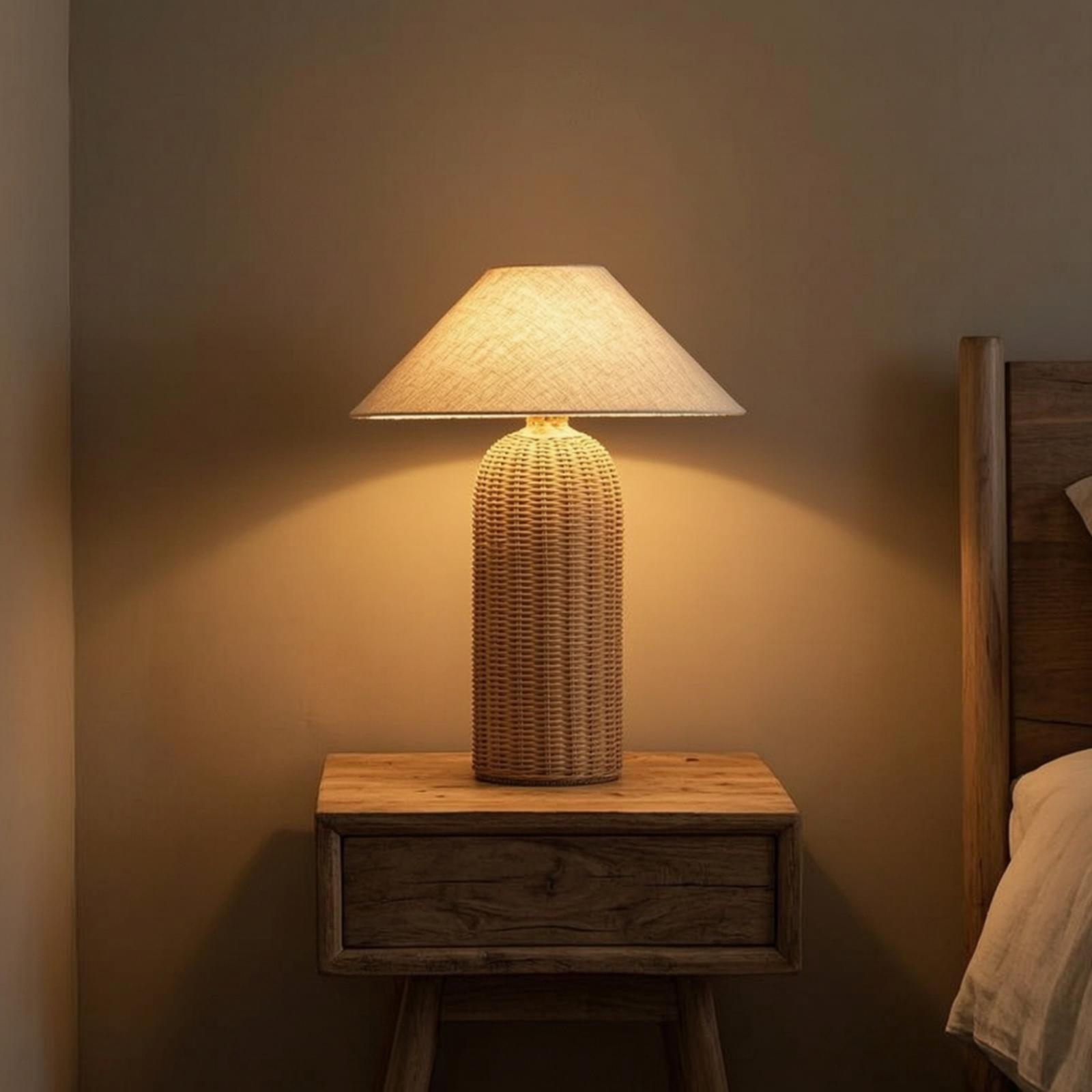 Bedside Lamp Rattan Base Fabri - đánh giá và giá Decor Lighting Lamps