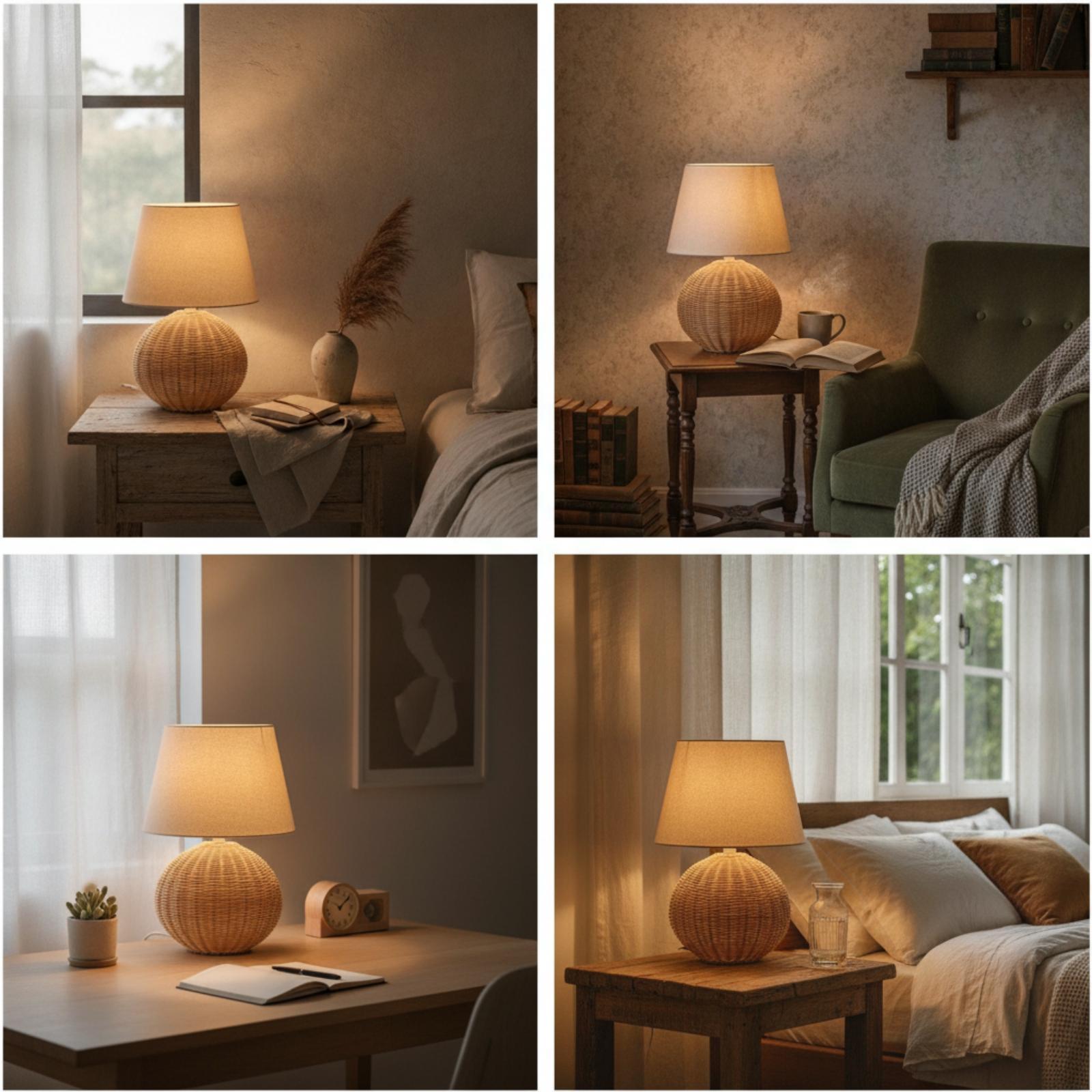 Bedside Lamp Rattan Base Fabri - đánh giá và giá Decor Lighting Lamps