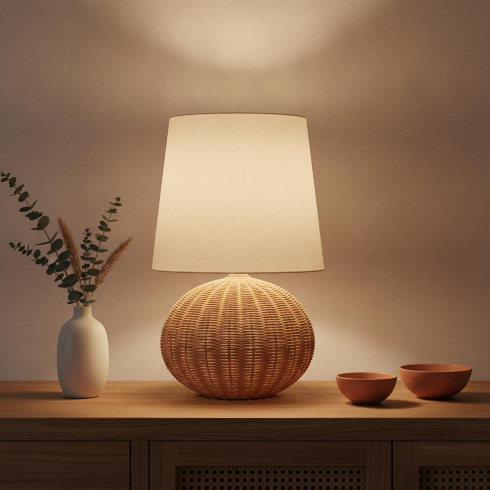 Bedside Lamp Rattan Base Fabri - đánh giá và giá Decor Lighting Lamps